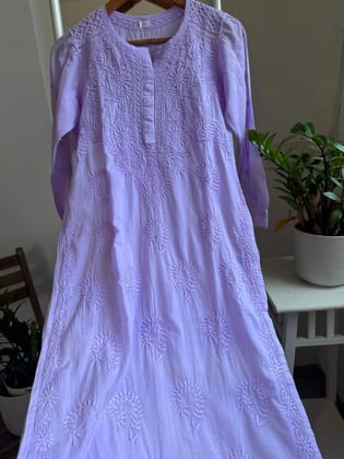 Mul Cotton Lilac Chikankari Kurti - Saaz Collection-Lilac / cotton / XL