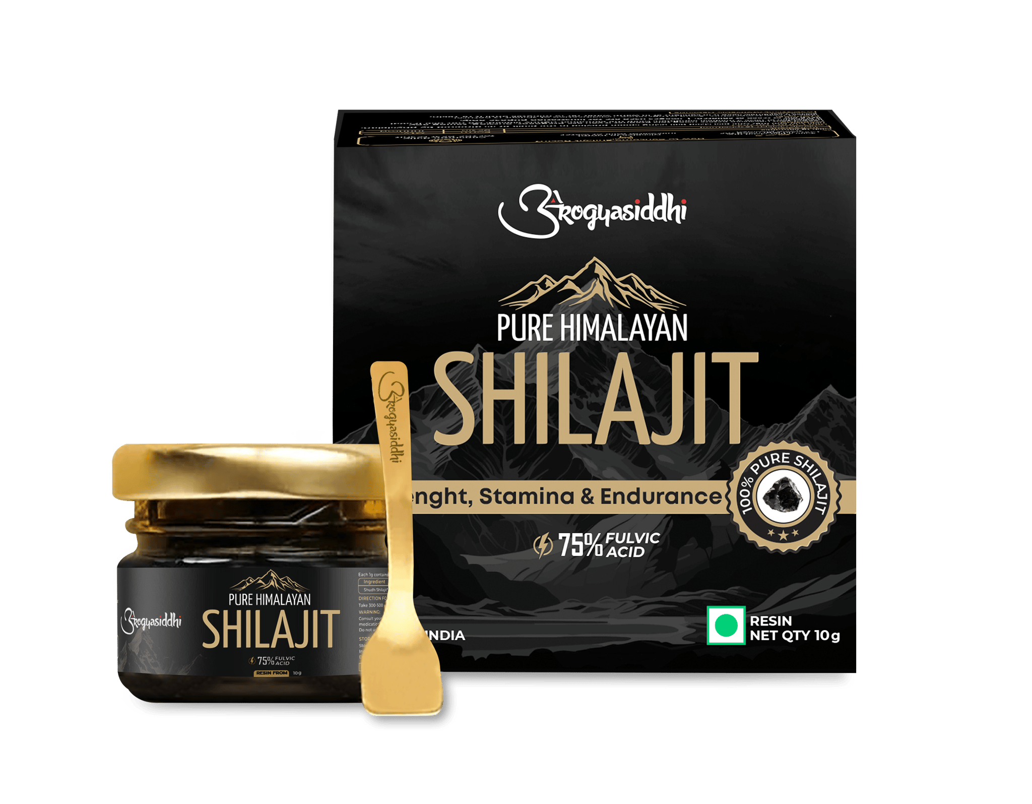 AROGYASIDDHI Pure & Original Himalayan Shilajit/Shilajeet Resin 10g | Lab Tested | 75% Fulvic Acid | Boost Performance, Power, Stamina, Strength for men & women | Lab Report with Every Pack