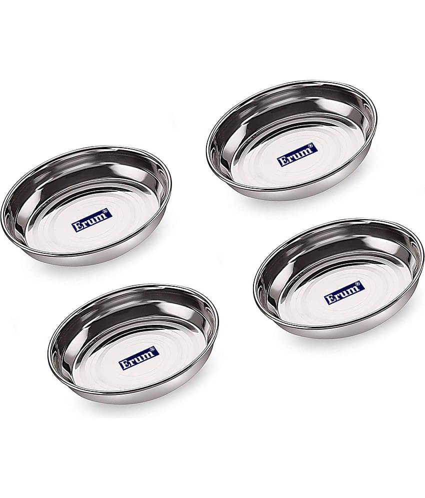 erum 4 Pcs Stainless Steel Silver Dessert Plate