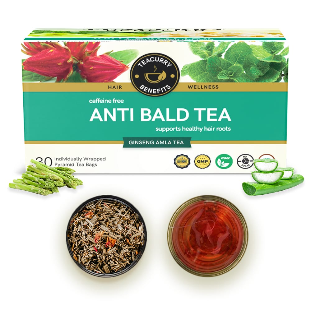 TEACURRY Anti Bald Tea (1 Month Pack, 30 Tea Bags) - Helps in Male Pattern Baldness