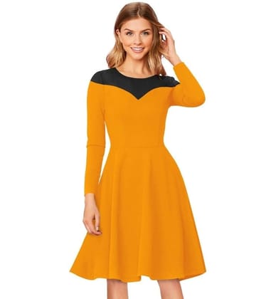 Women's Knitting Stretchable Solid Round Neck Full Sleeve Dresses (Yellow, L)-PID56844 Women's Knitting Stretchable Solid Round Neck Full Sleeve Dresses (Yellow, L)-PID56844