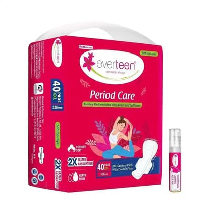 everteen Combo - XXL Neem Safflower Period Care Sanitary Pads and Menstrual Cramps Roll-On for Periods - 1 Each
