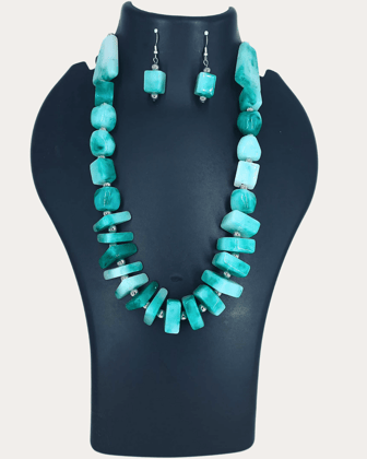 Triangle Beaded Necklace Set-Emerald green