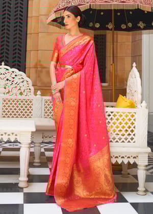 New Years Edit: Berry Pink And Gold Woven Kanjivaram Saree