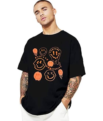 Leotude Men Cotton Blend Oversized Fit Printed T-Shirt ( Black )