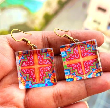 Rangoli-on-Holi glass Earrings