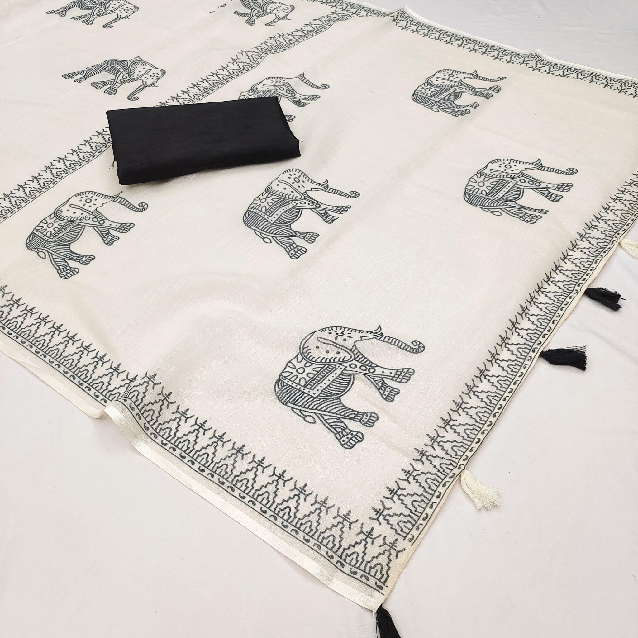 Elephant Linen Saree