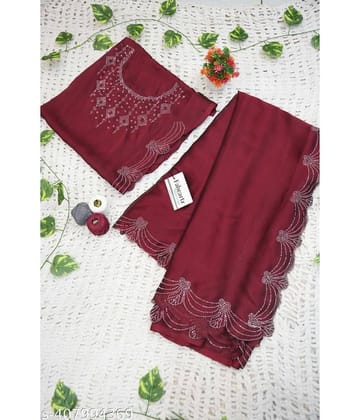 Shivadit ethnic Georgette Cut Outs Saree With Unstitched Blouse Piece ( Maroon )