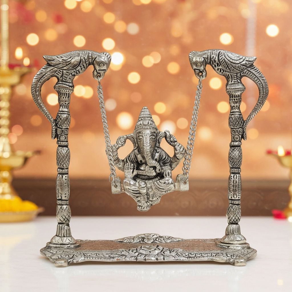 Aluminium  Showpiece Ganesh Jhula Silver (ASMAS204 S)