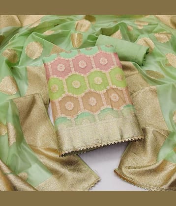 Gazal Fashions - Unstitched Green Organza Dress Material ( Pack of 1 )