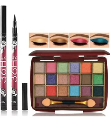 swenky 18 color shimmer eyeshadow with waterproof eyeliner (Pack of 3)