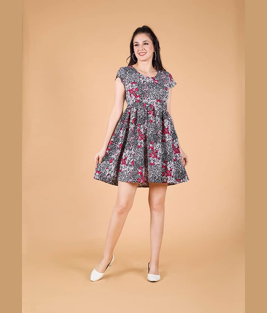 Mantra Fashion Women's Black and Pink Floral Knee Length Fit & Flare Dress ( Pack of 1 )