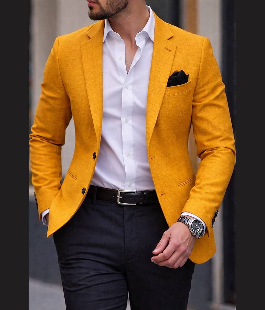 KUNDAN SULZ GWALIOR Gold Linen Men's Unstitched Blazer Piece ( Pack of 1 )