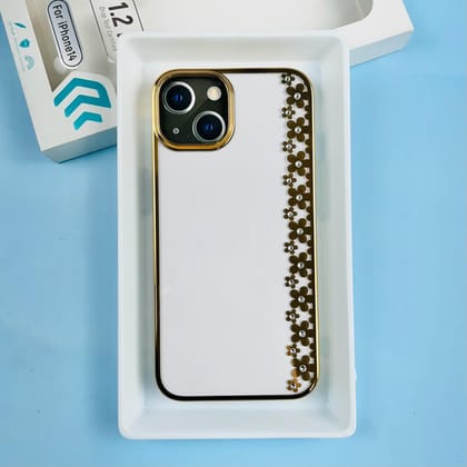 Premium Quality Flower Print with Diamond Design Transparent Back Case for Apple Iphone 14 / Iphone 14 plus-Iphone 14 / Gold