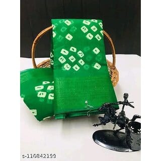 Green Colour Bandhani Printed Cotton Silk Saree