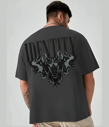 LEWEL Cotton Blend Oversized Fit Printed Half Sleeves Men's Round T-Shirt - Grey ( Pack of 1 )