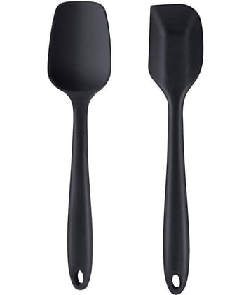 Baskety Silicone Spoon Spatula Heat Resistant Mixing Serving Spatula ( Pack of 2,Black )