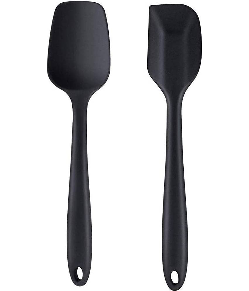 Baskety Silicone Spoon Spatula Heat Resistant Mixing Serving Spatula ( Pack of 2,Black )