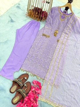 Designer Party Wear Look Heavy Faux Georgette Top Bottom & Dupatta Set Designer Party Wear Look Heavy Faux Georgette Top Bottom & Dupatta Set