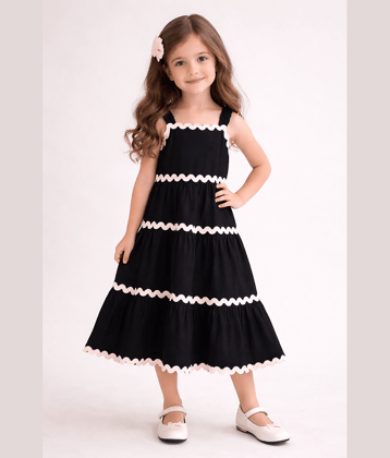 Lazy Shark Cotton Blend Dress For Girls ( Pack of 1 , Black )