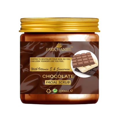 Park Daniel Premium Chocolate Facial Scrub- With Vitamin E & Sunscreen Effect-Deep Cleansing, Exfoliation, Pigmentation Removal, Softening & Smoothening, Replenishing & Rejuvenation(200 ml), Blac