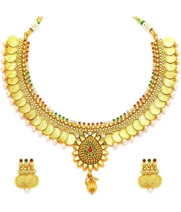 Youbella Golden Alloy Necklace Set with Earrings