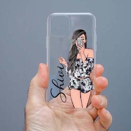 Personalized Cute Girl Transparent Silicon Case Customised with Name for Oppo, Vivo, Redmi, Realme, Poco, Mi, OnePlus, Samsung, iPhone, and More - design 84