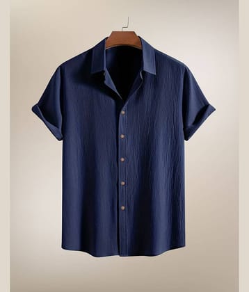 BEAUE Poly Cotton Regular Fit Printed Half Sleeves Cuban Collar Men's Casual Shirt (Blue)