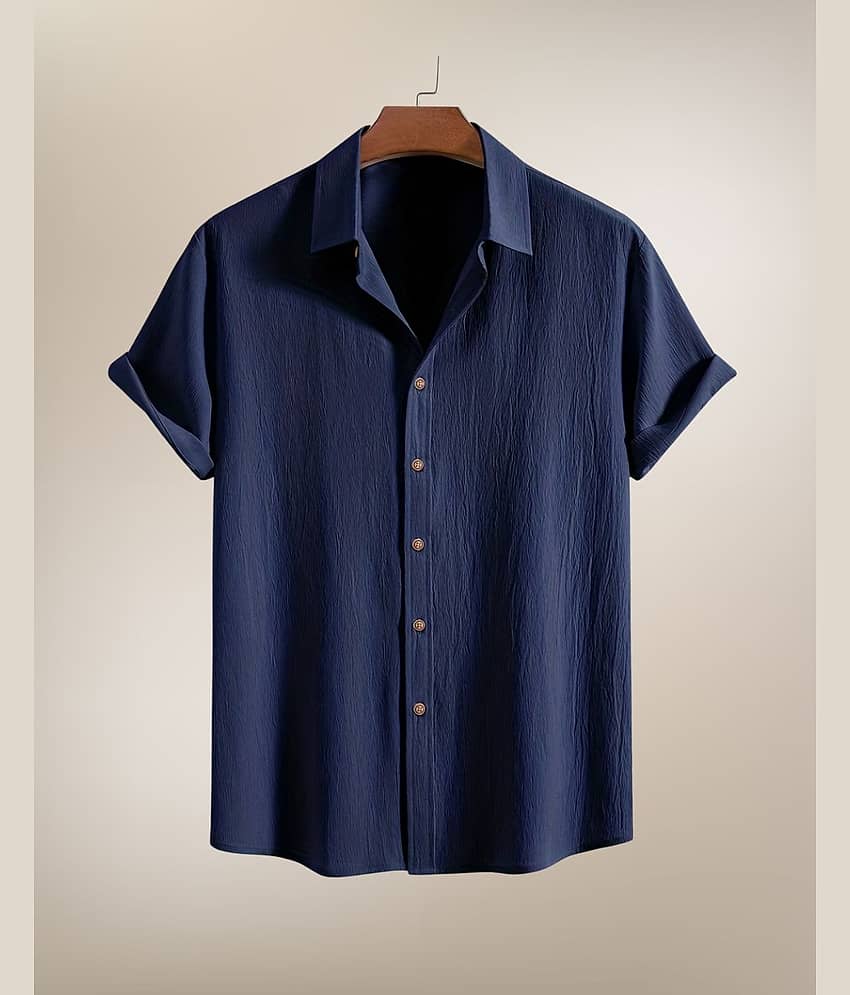 BEAUE Poly Cotton Regular Fit Printed Half Sleeves Cuban Collar Men's Casual Shirt (Blue)
