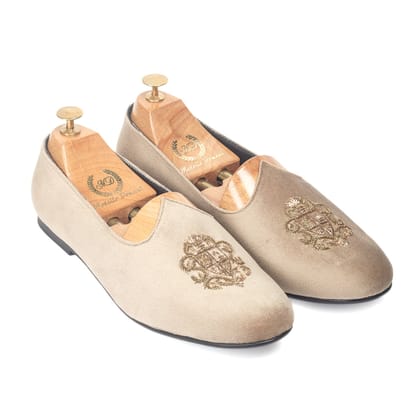 Royal Crest©️ Velvet Juttis (Beige)(Patent Copyright Artwork)-EU 41 / UK 7 / Beige