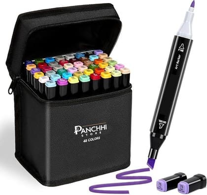 Panchhi Store 3D Pen for Kids Alcohol Markers Set for Drawing 24 Piece Dual Tip Colorful Pen Set With Carrying Case For Painting Sketching Calligraphy Drawing Marker Pens For Kids Adult, Multicolor