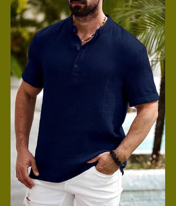 color bucket Navy Blue Cotton Blend Men's Shirt Style Kurta ( Pack of 1 )
