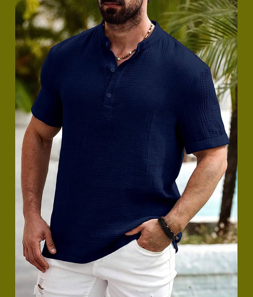 color bucket Navy Blue Cotton Blend Men's Shirt Style Kurta ( Pack of 1 )