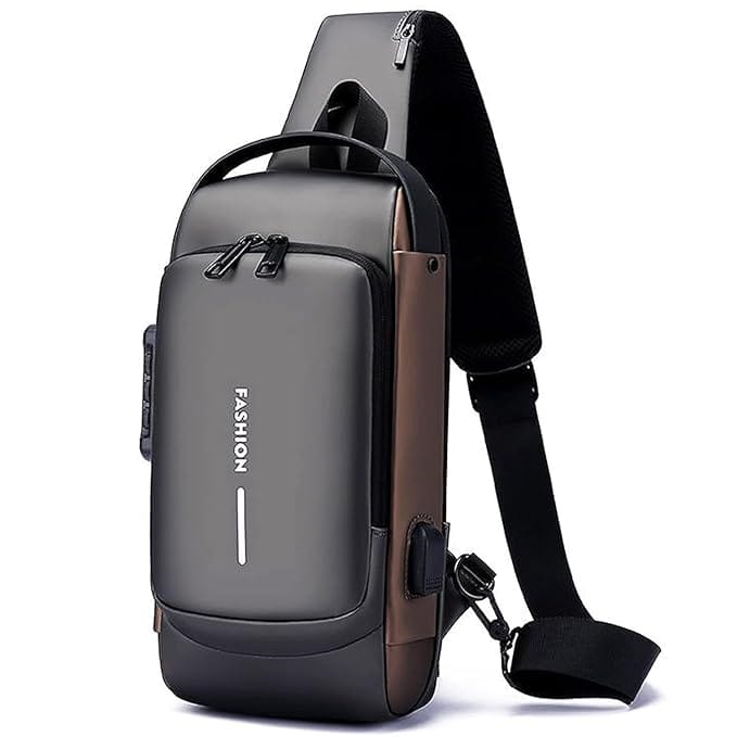 Slim Anti-Theft Crossbody Backpack for Men | Waterproof Anti-Theft Sling Bag with USB Charging Port | Compact Crossbody Chest Bag for Travel