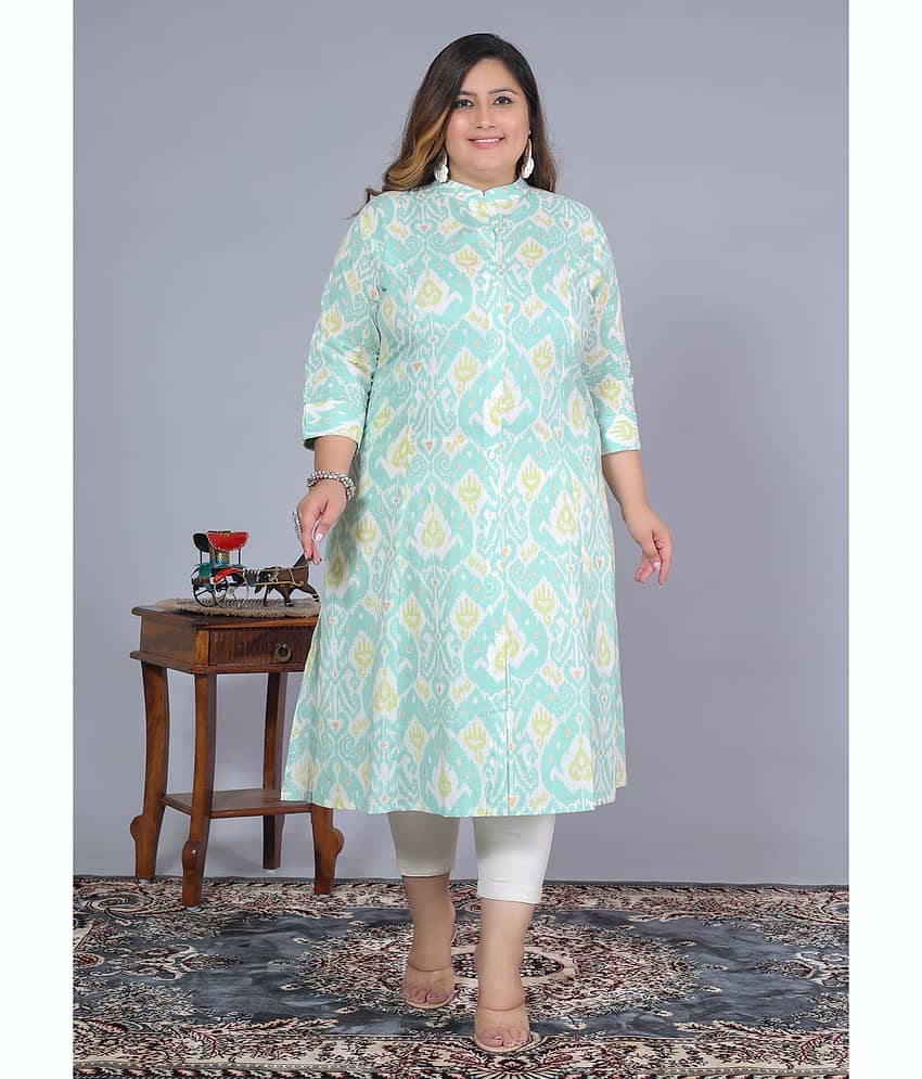 Label Flavia Women Cotton Printed Straight Kurti ( Green )
