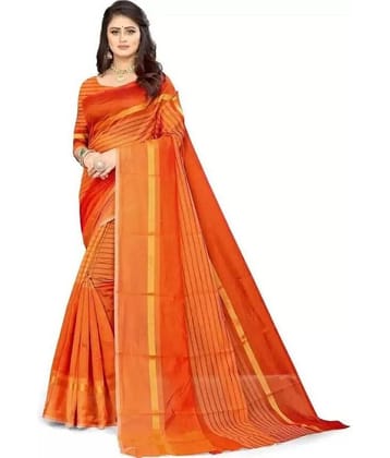 Vkaran Cotton Silk Applique Saree Without Blouse Piece ( Orange )