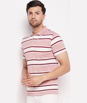 First Krush Pack of 1 Cotton Regular Fit Striped Half Sleeves Men's Polo T Shirt ( Pink )