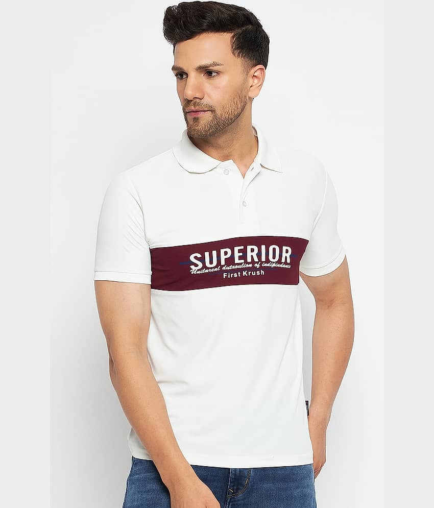 First Krush Pack of 1 Cotton Regular Fit Printed Half Sleeves Men's Polo T Shirt ( White )