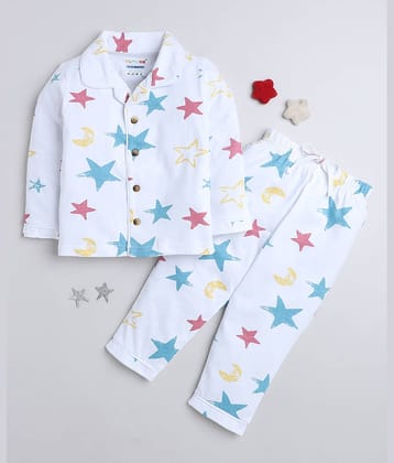 BUMZEE Pack of 1 Boys 100% Cotton Nightsuit Set ( White )