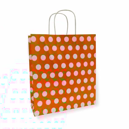 Orange Polka Dot Printed Party Paper Gift Bags, Ideal For Kids Birthday Party, Wedding Party, Office Party, Christmas Party & Festive Holiday Party (Size: 9.4x8.3x3 inch) -  12