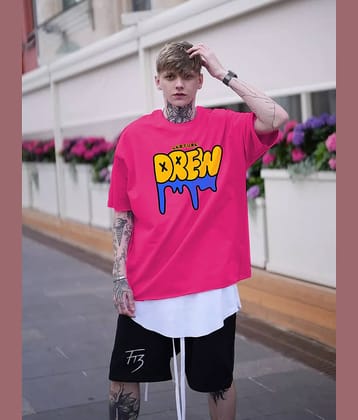 Leotude Men Cotton Blend Oversized Fit Printed T-Shirt ( Pink )