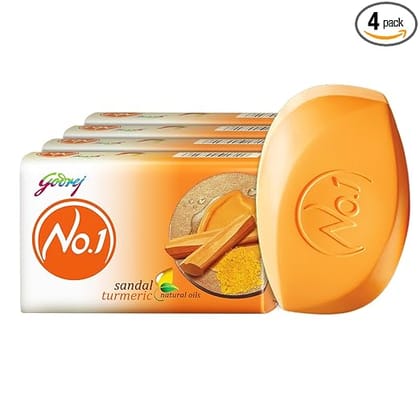 Godrej No.1 Sandal & Turmeric Bathing Soap, With Natural Oils, Gives Glowing Skin, 150 g (Pack of 4)
