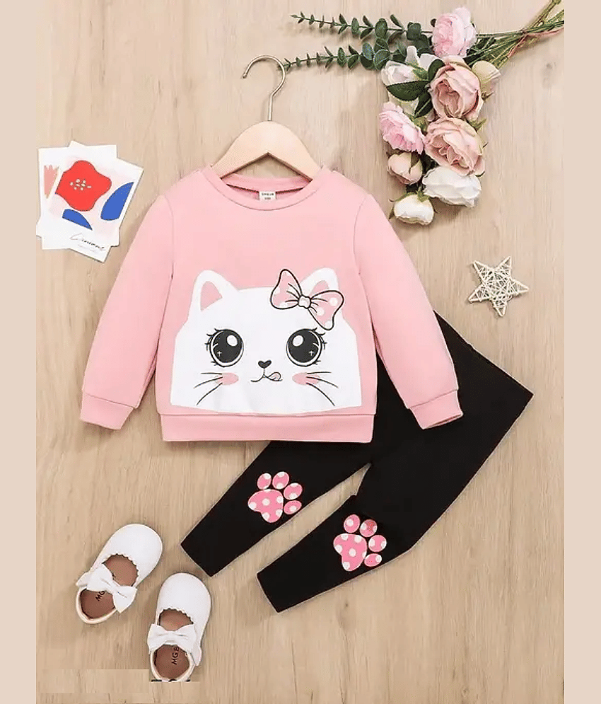 VELION Pack of 1 Baby Girls Cotton Blend Sweatshirts & Trouser ( Pink )