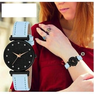 Bolun Black 12D Dial Rose Rl Cash Leather SkyBlue Belt Analog Women and Girls Watch2Cvvm459