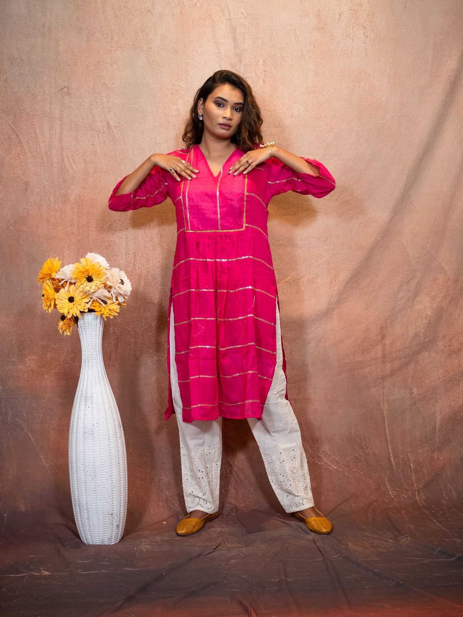 Magenta seequance flare kurta-M