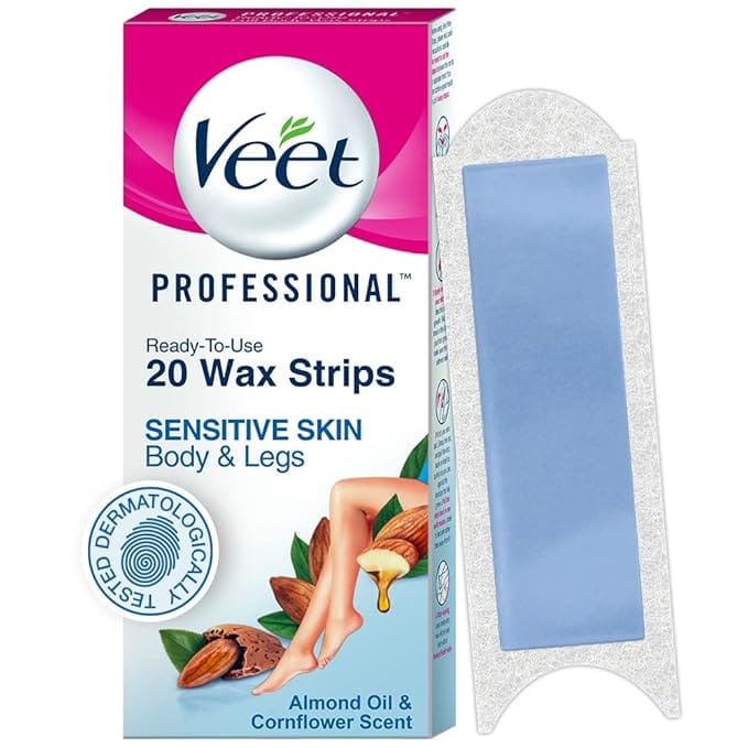 Veet Full Body Waxing Strips Kit For Sensitive Skin (20 Strips)  Cold Gel Wax Hair Removal for Women  Upto 28 Days of Smoothness  No Wax Heater or Wax Beans Required