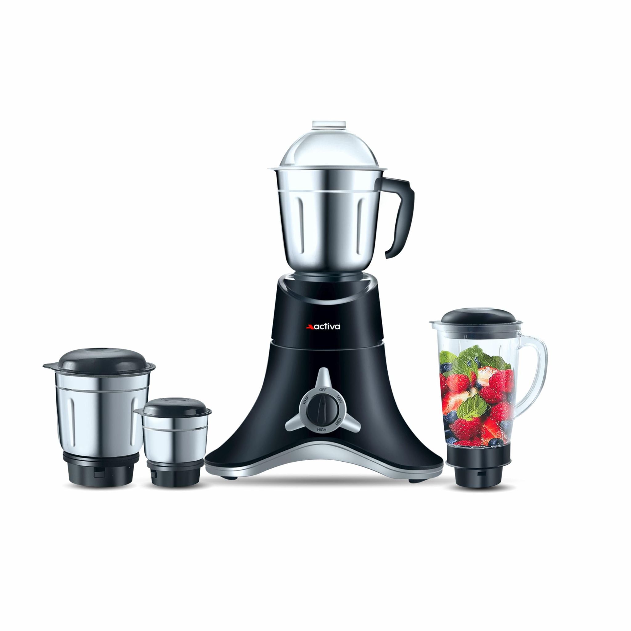 ACTIVA ABS Super Chef 900 Watts Powerful Motor Mixer Grinder for Chutney, Juice and Shakes With 4 Jars, Fast Grinding for Wet & Dry Ingridients, Stainless Blade, 2 Years Warranty - Black ACTIVA ABS Super Chef 900 Watts Powerful Motor Mixer Grinder for Ch