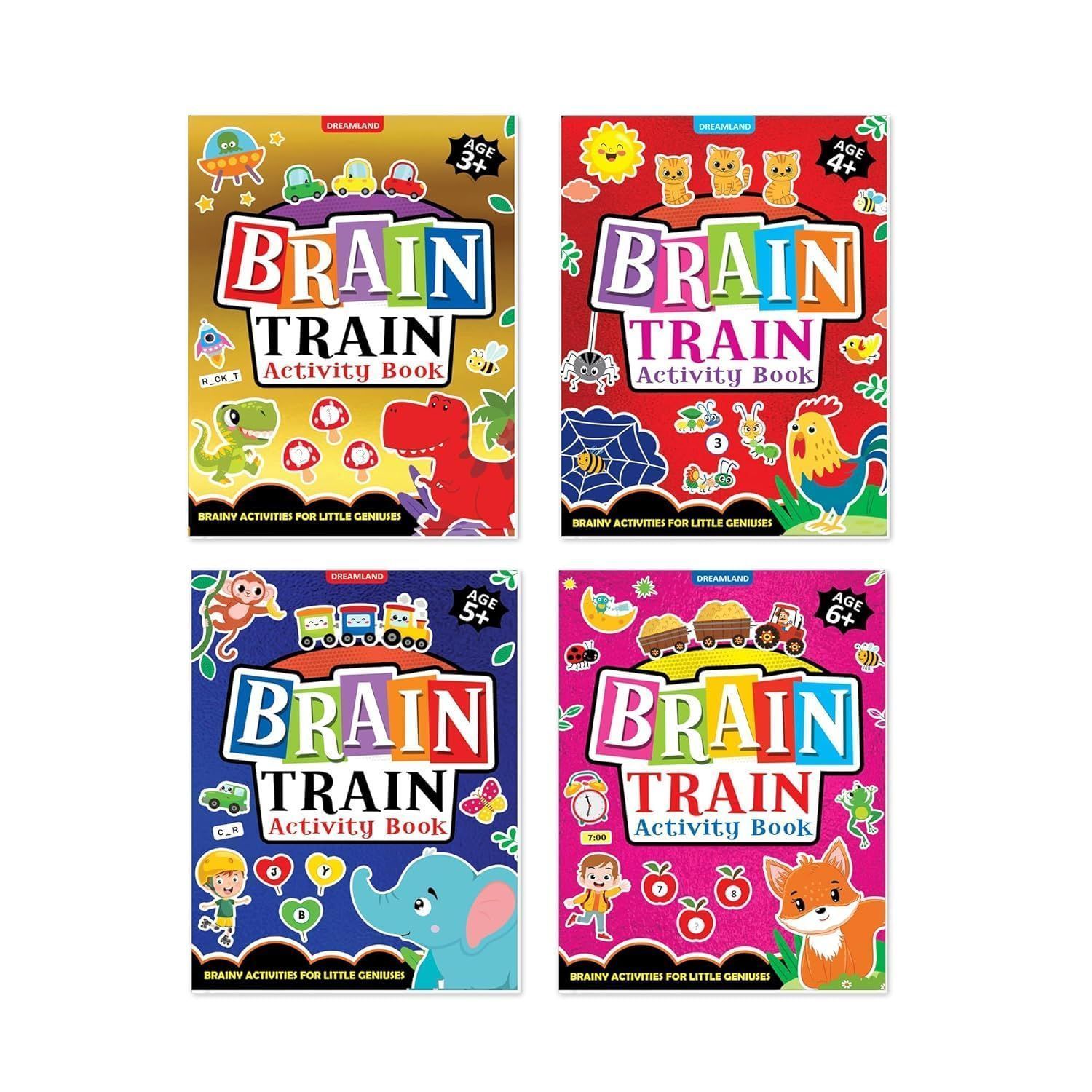 Brain Train Activity Books Pack- A Set of 4 Books - With Colouring Pages, Mazes, Puzzles and Word searches Activities [Paperback] Dreamland Publications