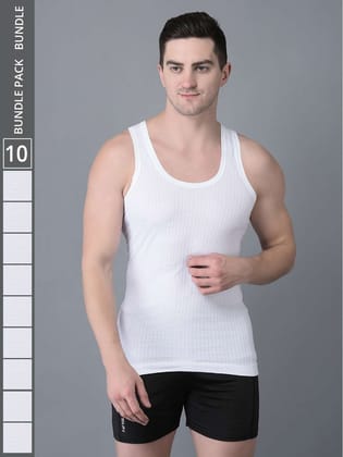 Men's White Pack of 10 Solid Combed Cotton Vest