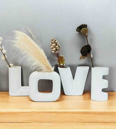 White Ceramic Love Modern Vase - Set of 4